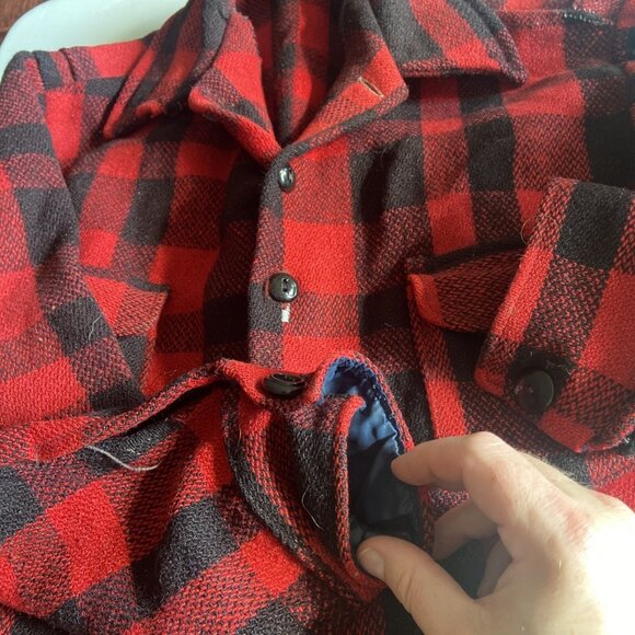 Vintage 60s Lumber King Buffalo Plaid Men M Shacket Jacket Canada - Picture 6 of 12